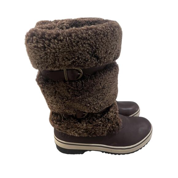 UGG Boots Womens Size 7 Brown Faux Fur Leather Buckle Winter Snow Shoes - Picture 2 of 13